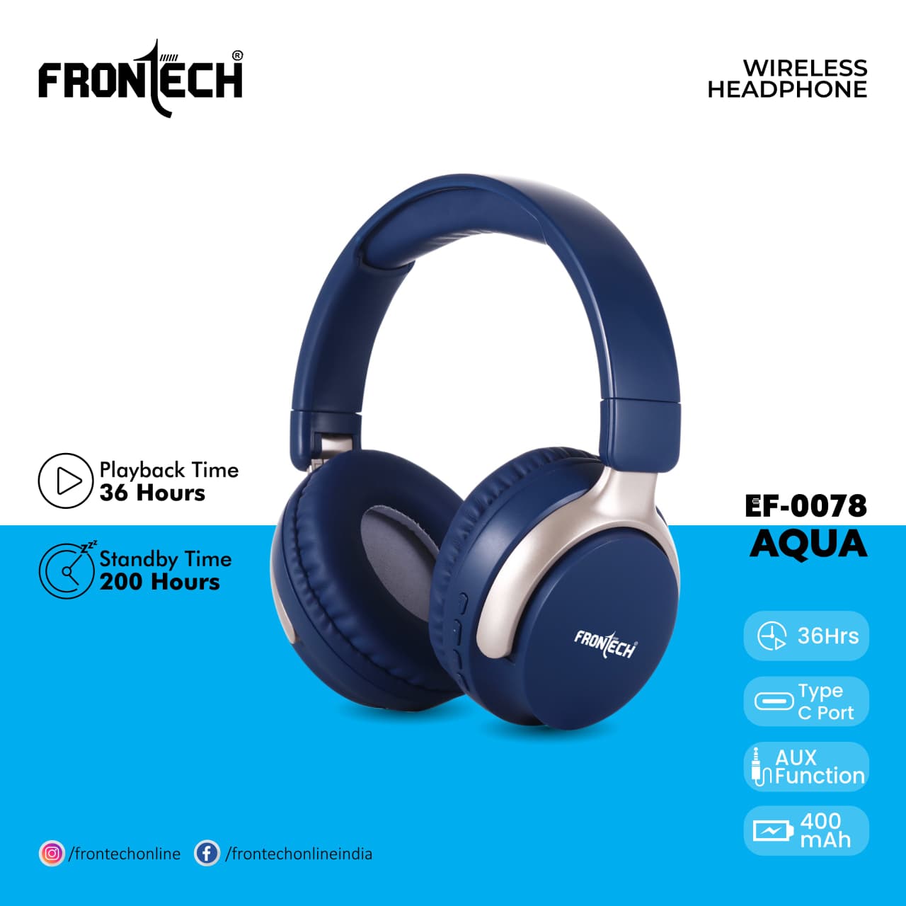 Frontech EF-0078BLK AQUA Wireless Headphones