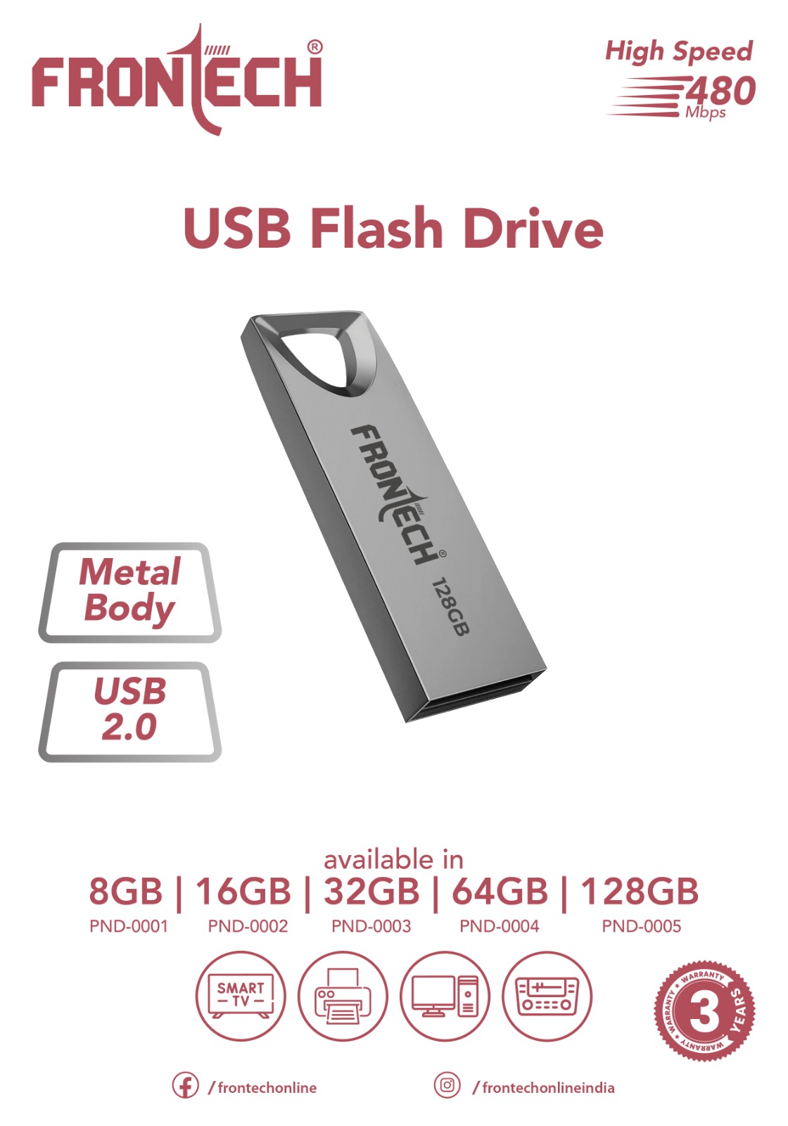 Frontech Metal Body USB 2.0 128Gb Pen Drive PND-0005